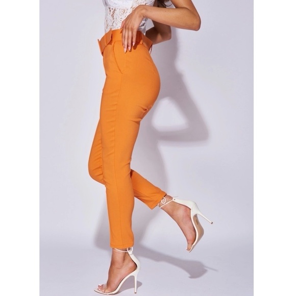 Orange High Waist Tapered Cropped Skinny Ankle Pants - Picture 9 of 10